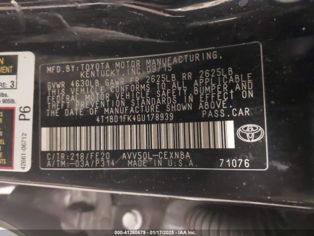4T1BD1FK4GU178939 Toyota Camry Hybrid Le