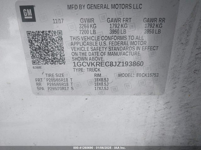 1GCVKREC8JZ193860 Chevrolet Silverado 1500 2lt