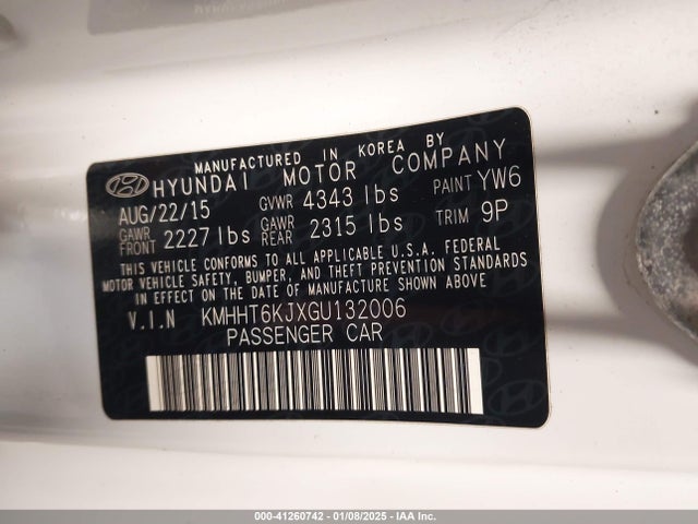 Hyundai Genesis 3.8 Base 2016 KMHHT6KJXGU132006 Image 9