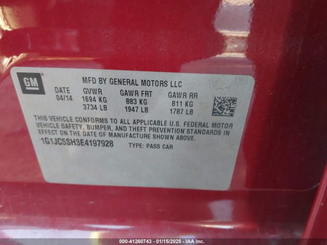 1G1JC5SH3E4197928 Chevrolet Sonic Lt Auto