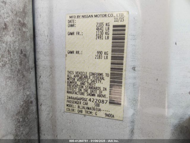 1N4AA6AP0GC422087 Nissan Maxima 3.5 Platinum