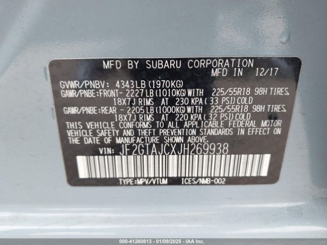 JF2GTAJCXJH269938 Subaru Crosstrek 2.0i Limited