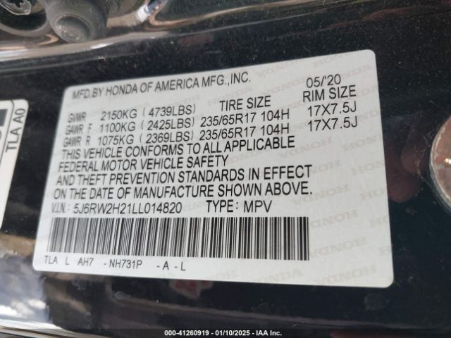 5J6RW2H21LL014820 Honda Cr-v Awd Lx