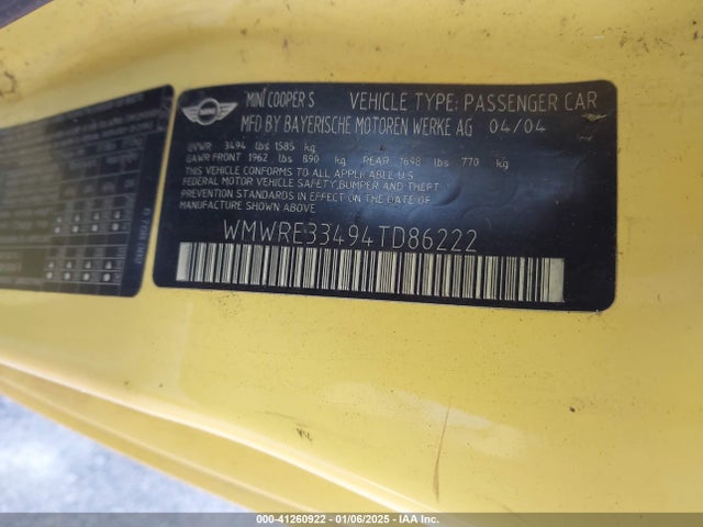 2004 MINI COOPER S WMWRE33494TD86222 Photo 8