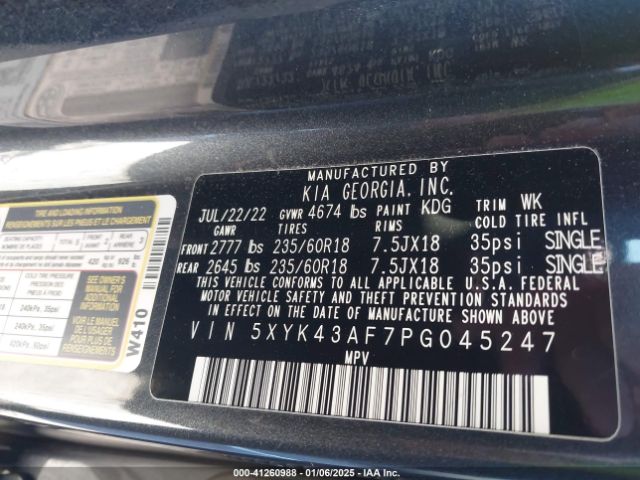 5XYK43AF7PG045247 KIA Sportage Sx