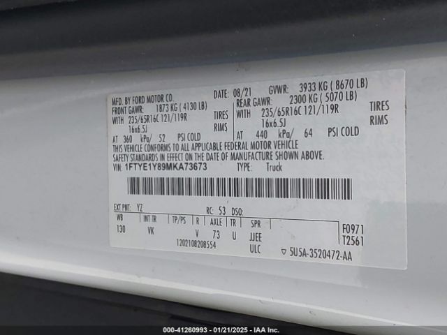 1FTYE1Y89MKA73673 Ford Transit-150