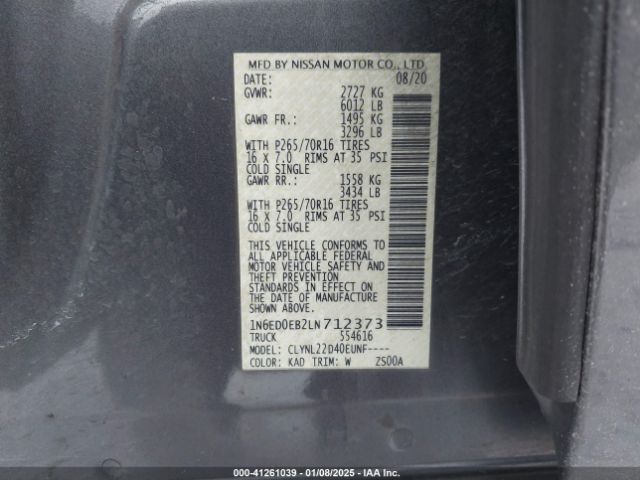 1N6ED0EB2LN712373 Nissan Frontier Sv 4x4