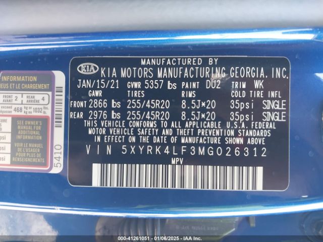 5XYRK4LF3MG026312 KIA Sorento Sx Prestige