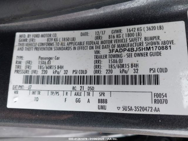 3FADP4BJ5HM170881 Ford FIESTA SE
