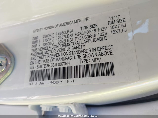 5J8TB3H38JL007044 Acura Rdx Acurawatch Plus Package