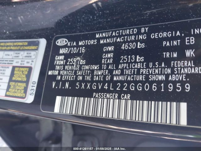 5XXGV4L22GG061959 KIA Optima Sxl Turbo