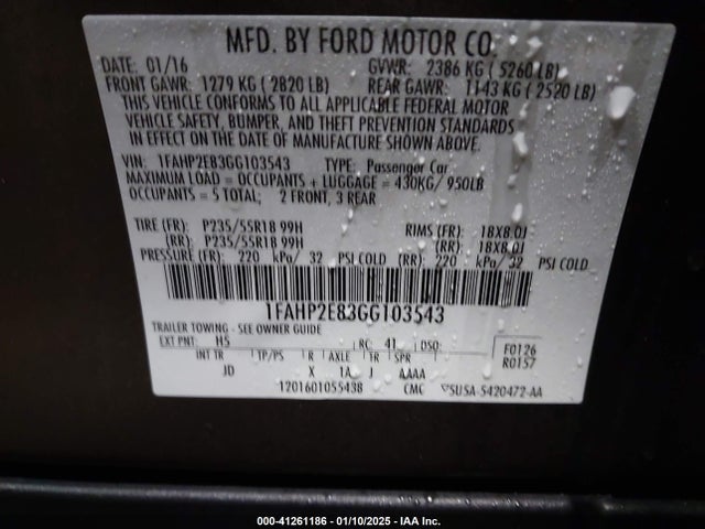 1FAHP2E83GG103543 Ford TAURUS SEL