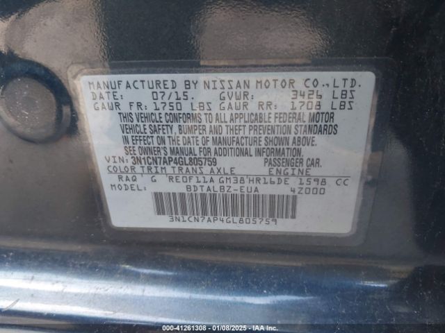 3N1CN7AP4GL805759 Nissan Versa 1.6 S/1.6 S+/1.6 Sl/1.6 Sv