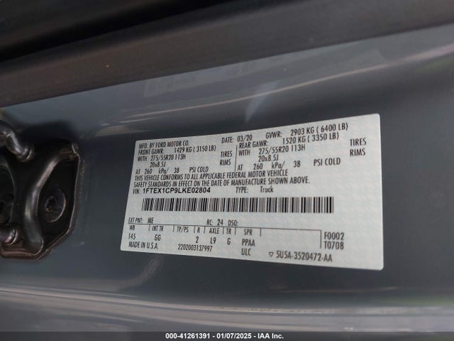 Ford F-150 Xl 2020 1FTEX1CP9LKE02804 Image 9