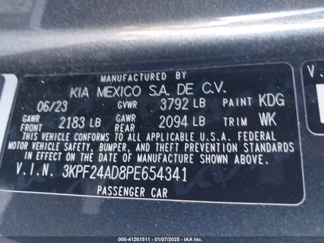 3KPF24AD8PE654341 KIA Forte Lxs