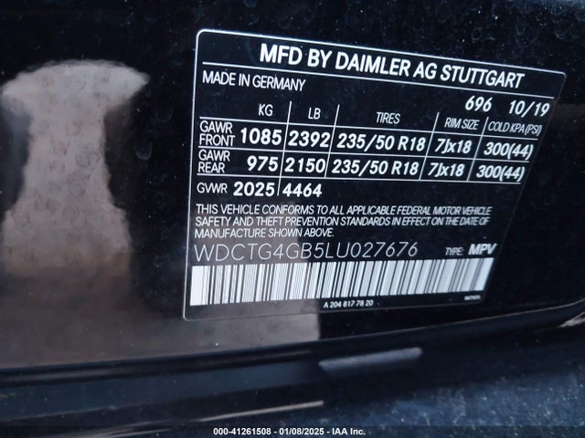 WDCTG4GB5LU027676 Mercedes-Benz Gla 250 4matic
