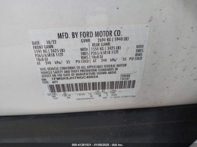 1FMSK8JH7NGC49654 Ford Explorer Timberline