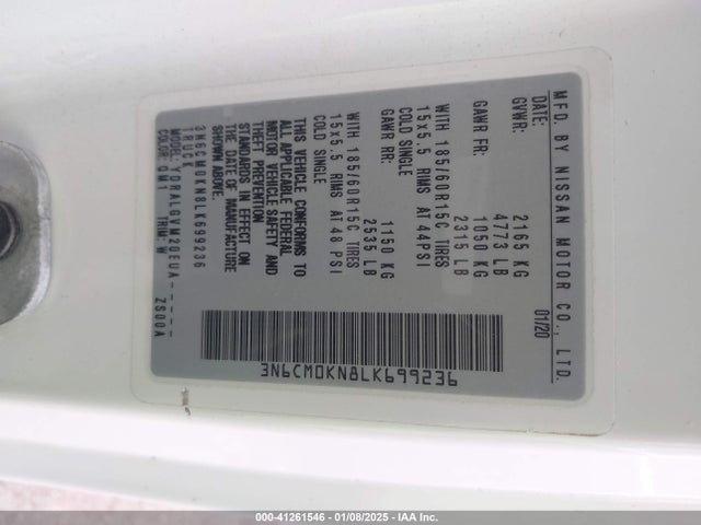 3N6CM0KN8LK699236 Nissan Nv200  Cargo Sv Xtronic Cvt