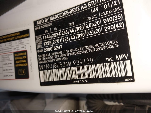 W1N0J8EB3MF939189 Mercedes-Benz Glc 300 4matic Coupe
