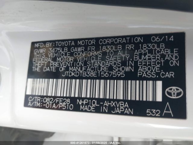 JTDKDTB38E1567595 Toyota Prius C One