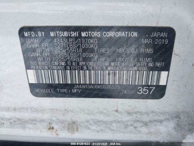 JA4AR3AU6KU026525 Mitsubishi Outlander Sport 2.0 Es