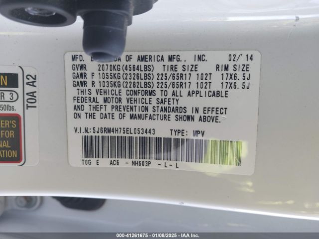5J6RM4H75EL053443 Honda Cr-v Ex-l