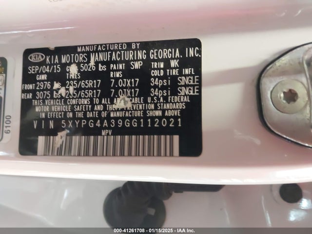 KIA Sorento 2.4l Lx 2016 5XYPG4A39GG112021 Image 9