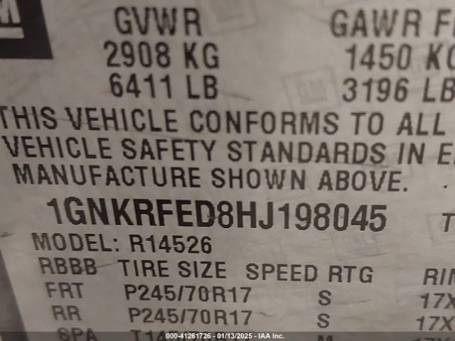 1GNKRFED8HJ198045 Chevrolet Traverse Ls