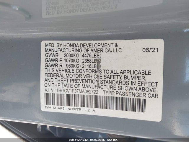 1HGCV1F37MA082722 Honda Accord Sport