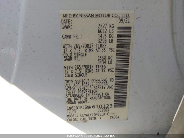 Nissan Frontier Pro-x 4x2 2022 1N6ED1EJ6NN610123 Image 9