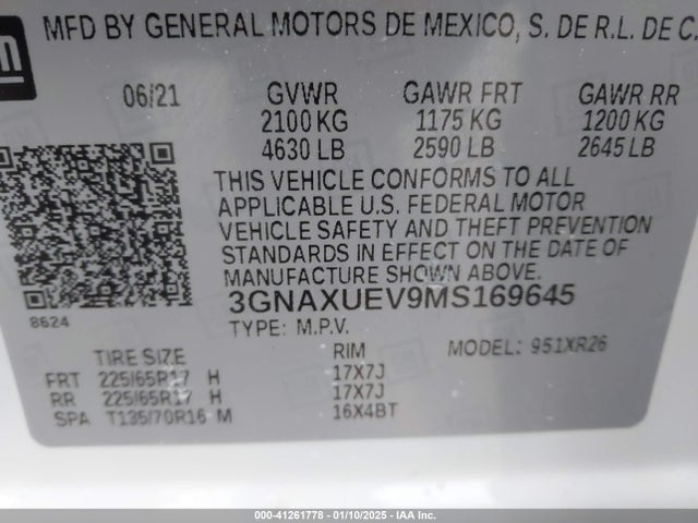 Chevrolet Equinox Awd Lt 2021 3GNAXUEV9MS169645 Image 9