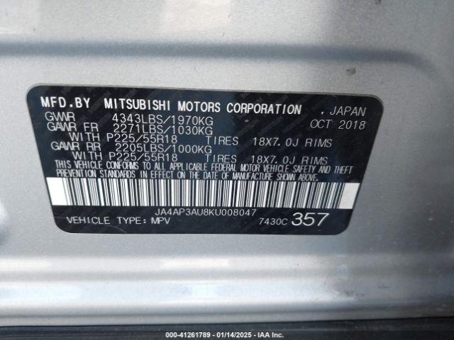 JA4AP3AU8KU008047 Mitsubishi Outlander Sport 2.0 Es