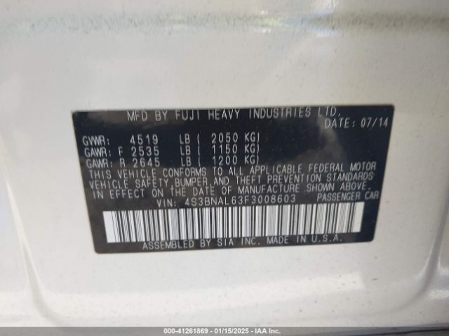 4S3BNAL63F3008603 Subaru Legacy 2.5i Limited