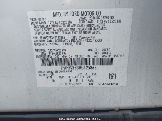 Ford Taurus Limited 2017 1FAHP2F83HG125865 Image 9