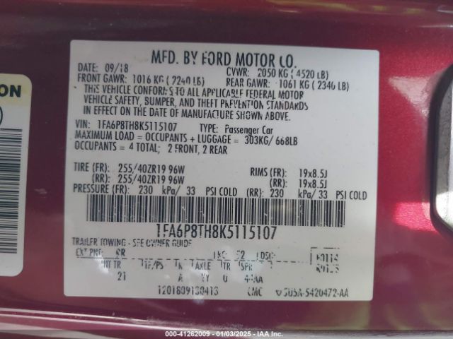 1FA6P8TH8K5115107 Ford Mustang Ecoboost