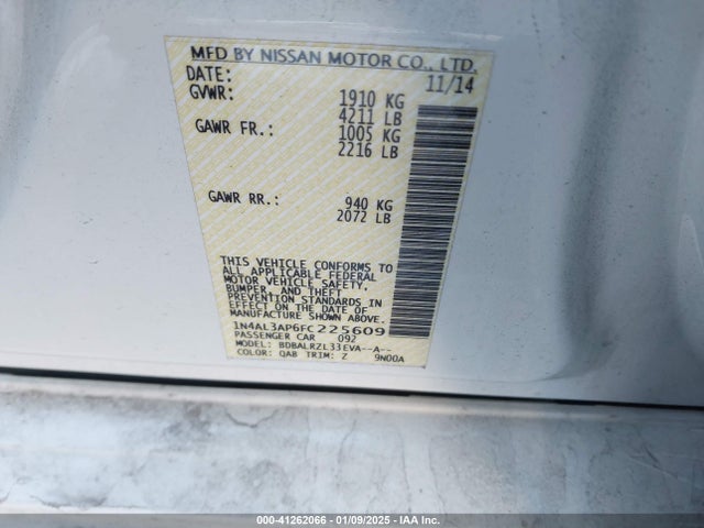 Nissan Altima 2.5 Sl 2015 1N4AL3AP6FC225609 Image 9