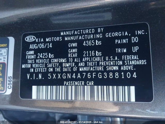 KIA OPTIMA EX 2015 5XXGN4A76FG388104 Image 9