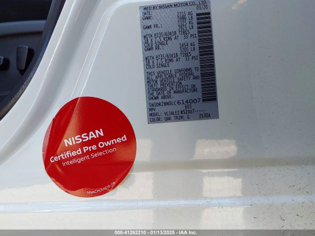 5N1DR2BN0LC614007 Nissan Pathfinder Sv 2wd