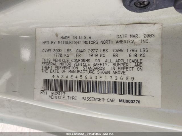 2003 MITSUBISHI ECLIPSE SPYDER 4A3AE45G63E173609 Photo 8