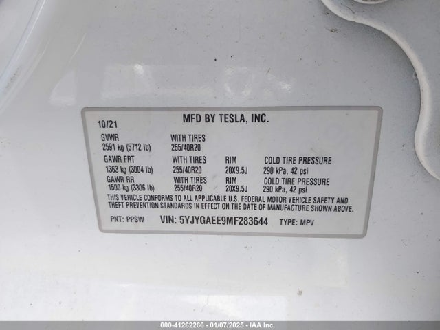 2021 TESLA MODEL Y 5YJYGAEE9MF283644 Photo 8