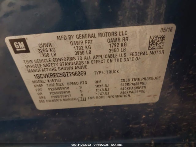 1GCVKREC5GZ296369 Chevrolet Silverado 1500 2lt