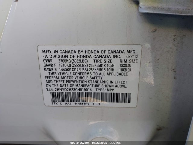 Продажа на аукционе авто 2012 Acura Mdx, vin: 2HNYD2H23CH519014, номер лота: 41262304
