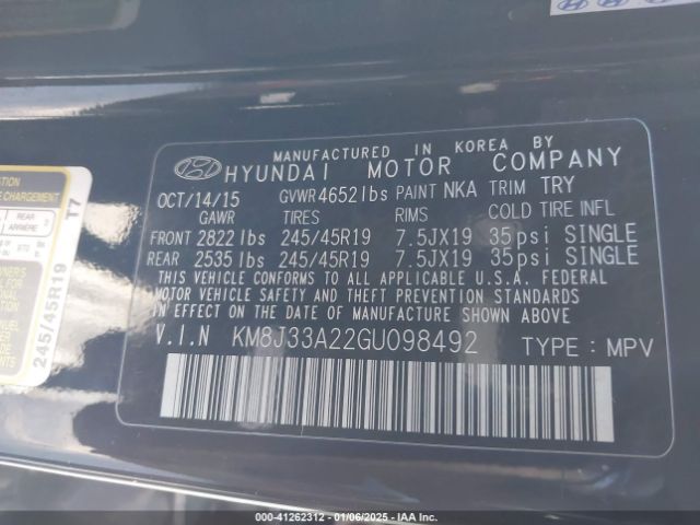 KM8J33A22GU098492 Hyundai Tucson Sport
