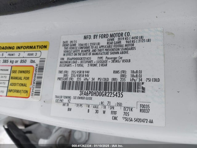 Ford FUSION SE 2016 3FA6P0HD0GR225435 Image 9