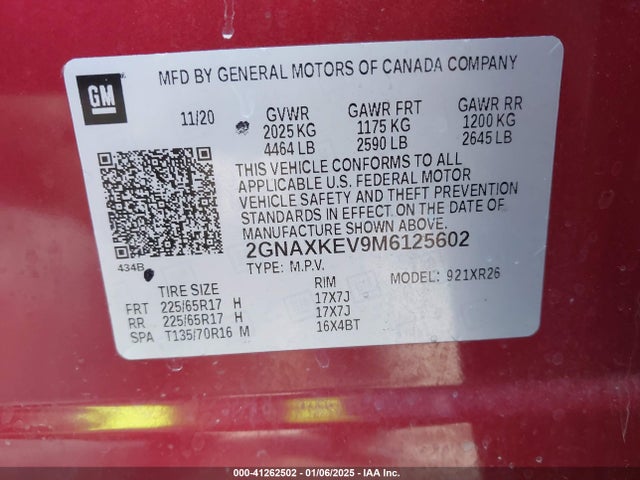 2GNAXKEV9M6125602 Chevrolet Equinox Fwd Lt