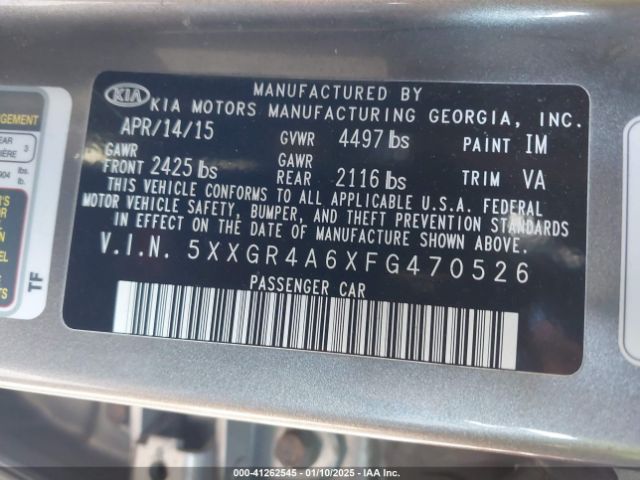 5XXGR4A6XFG470526 KIA Optima Sxl Turbo