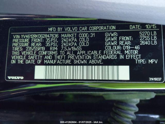 YV4612RK0G2847636 Volvo Xc60 T5 Premier