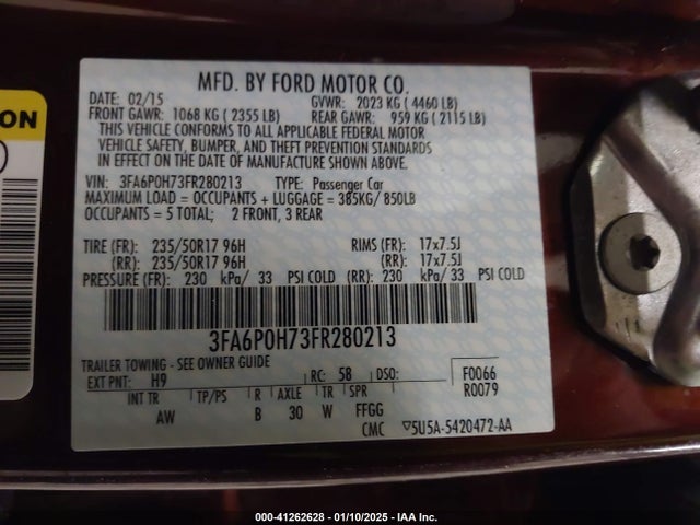 Ford FUSION SE 2015 3FA6P0H73FR280213 Image 9