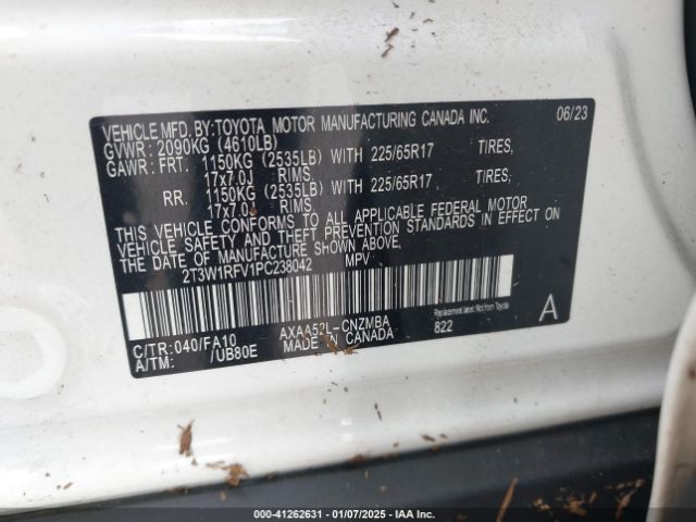 2T3W1RFV1PC238042 Toyota Rav4 Xle
