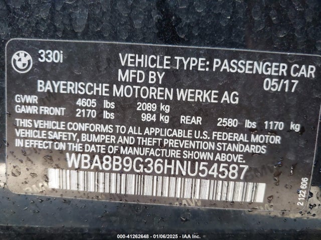 WBA8B9G36HNU54587 BMW 330I